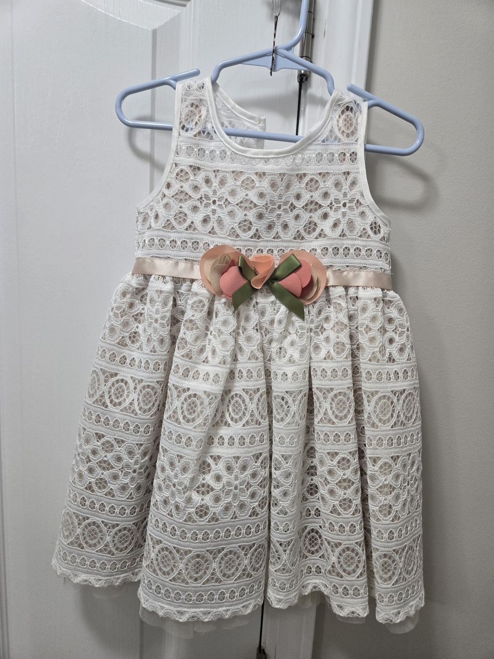 Bonnie Baby Cream and Coral Trim Infant Dress